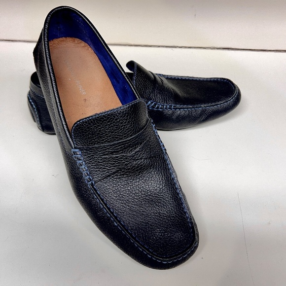Donald J. Pliner Varran Black Pebbled Leather Loafer/Moc w/ Blue Contrast Stitch - Picture 11 of 13